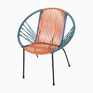 Mid-Century Italian Red & Blue Metal & Plastic Chair, 1950s