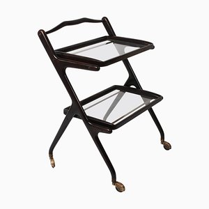 Mid-Century Italian Wood & Glass Trolley Bar Cart by Cesare Lacca for Arredoluce, 1950s