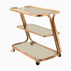 Mid-Century Italian Brass and Smoked Glass Bar Cart from Morex, 1970s