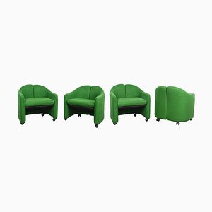 Mid-Century Italian Green Fabric PS142 Armchairs by Eugenio Gerli for Tecno, 1960s, Set of 4