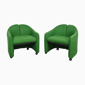 Mid-Century Italian Green Fabric Armchairs by Eugenio Gerli for Tecno, 1960s, Set of 2