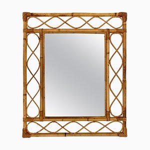 Mid-Century French Riviera Bamboo & Rattan Wall Mirror, France, 1960s