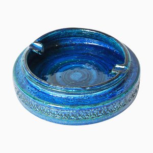 Blau glasierter Mid-Century Keramik Aschenbecher von Aldo Londi für Bitossi, Italien, 1960er