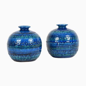 Terracotta Ceramic Rimini Blue Vases by Aldo Londi for Bitossi, Italy, 1960s, Set of 2