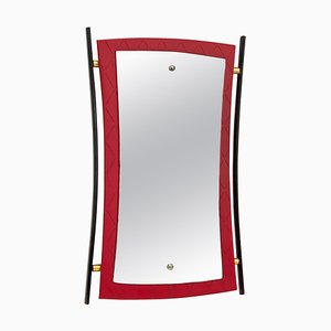 Mid-Century Italian Enameled Iron, Wood and Brass Wall Mirror by Cesare Lacca, 1950s