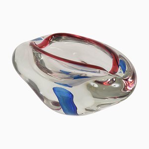 Mid-Century Italian Red, Blue and Crystal Murano Sommerso Glass Bowl by Flavio Poli, 1960
