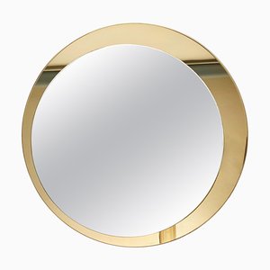 Mid-Century Italian Round Mirror with Double Brassed Gold Frame by Galimberti Lino, 1975