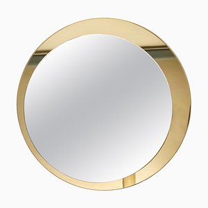 Miroir Rond Mid-Century avec Double Cadre en Laiton Doré par Galimberti Lino, Italie, 1975