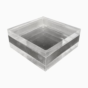 Italienische quadratische dekorative Box aus Acrylglas & Silber, 1970er