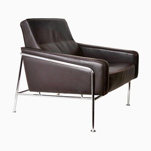 Mid-Century Dark Brown Leather Lounge Chair Attributed to Arne Jacobsen, 1956
