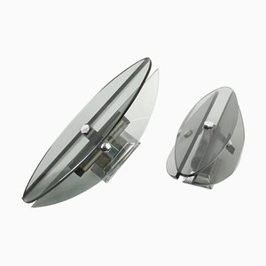 Mid-Century Italian Glass and Chrome Elliptical Sconces from Veca, 1960s, Set of 2