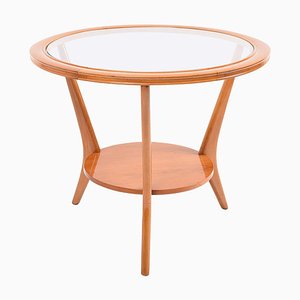 Mesa de centro italiana Mid-Century de vidrio y madera atribuida a Gio Ponti, años 50