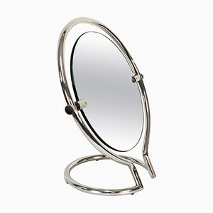Mid-Century Italian Round Double Sided Chromed Steel Dressing Mirror, 1970s