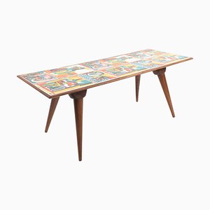 Mid-Century Italian Printed Wood and Plastic Coffee Table Attributed to De Poli, 1950s