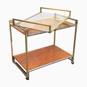 Modern Italian Brass and Briar Trolley with Service Tray, 1980s