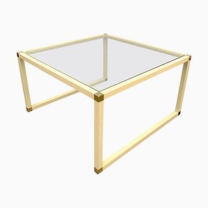 Italian Brass and Cream Enameled Metal Square Coffee Table by Tommaso Barbi, 1970s