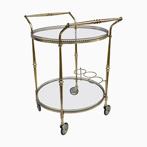 French Round Bar Trolley with Bottle Holder by Maison Baguès, 1950s