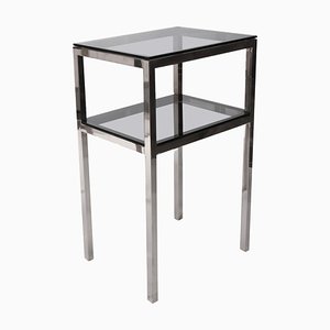 2-Tier Side Table in Steel and Glass, Italy, 1980s
