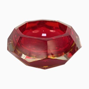 Italian Red Faceted Submerged Murano Glass Ashtray by Flavio Poli, 1950s