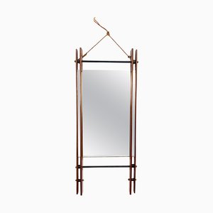 Rectangular Wall Mirror with Double Teak Frame, Italy, 1950s