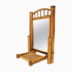 Foldable Liberty Table Mirror in Bamboo, Rattan and Wood, France, 1920s