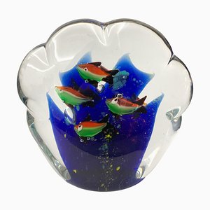 Paperweight Aquarium Sculpture in White, Blue, Red and Green Murano Glass