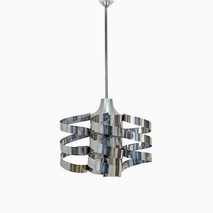 Cyclone Chandelier in Steel Chrome and Aluminum Attributed to Max Sauze for Sciolari