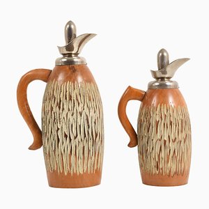 Carved Wood Thermos by Aldo Tura for Macabo, Italy, 1950s, Set of 2
