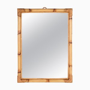 Mid-Century Italian Mirror with Double Bamboo Cane Frame, 1970s