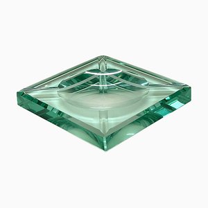 Mid-Century Italian Modern Green Crystal Glass Ashtray from Fontana Arte