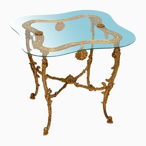 Antique French Brass & Glass Coffee Side Table