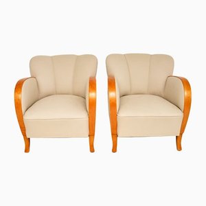 Schwedische Art Deco Sessel aus satinierter Birke, 2er Set