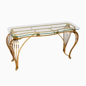 French Rococo Style Solid Brass Console Table, 1970s