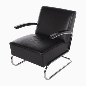 Black Leather Armchair Model S411 by Michael Thonet for Thonet, 1980s