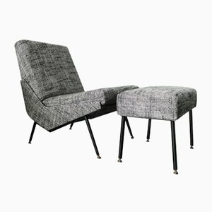 Set of French Slipper Chair & Ottoman by Pierre Guariche Troika for Airborne, 1960s
