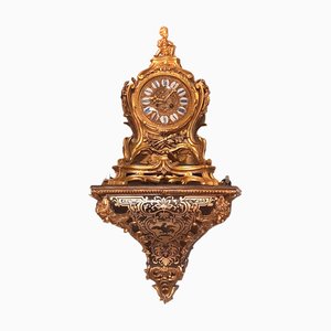 Horloge Louis XV Rococo en Bronze Doré avec Support Mural, France, 19ème Siècle