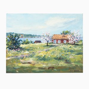 Egon Lennart Karlsson, Primavera sueca, óleo sobre tabla, enmarcado