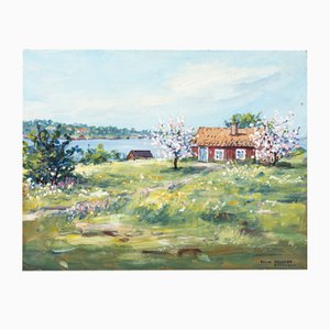 Egon Lennart Karlsson, Primavera sueca, óleo sobre tabla, enmarcado