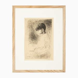 Louis Bastin, Study of a Boy, Etching on Paper, Framed