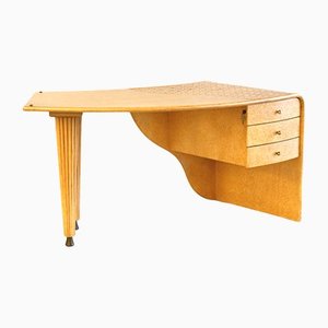 Vintage Art Deco Boomerang Desk in Maple and Rattan