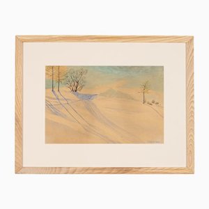 R. Ebster, Winter Landscape, 1946, Watercolor on Paper, Framed