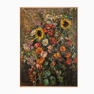 B. A. Strasser, Meadow Flower Bouquet, Oil on Board, Framed