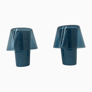 Blaue Glas Mushroom GAVIK Tischlampe von Ikea, 2er Set