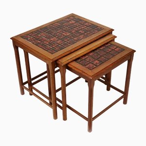 Vintage Danish Nesting Tables with Red Tile Tops, 1970s