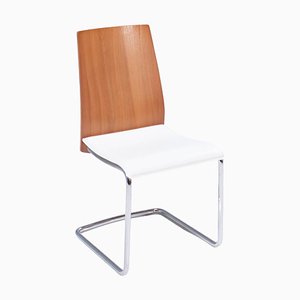 White Leather & Wood Swing Cantilever Dining Chairs from Calligaris