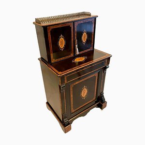 Antique Victorian Ebonised & Burr Walnut Inlaid Writing Desk
