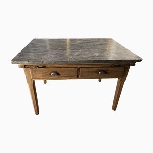 Tavolo da pasta in legno di ulivo e marmo Breccia
