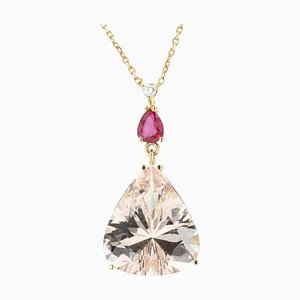 Ruby, Diamond, Morganite & 18 Karat Yellow Gold Necklace from Baume