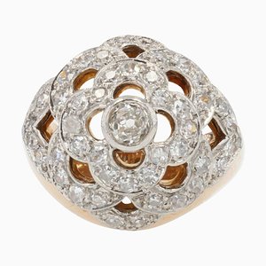 Französischer 18 Karat Gelbgold Platin Ring mit Diamanten, 1950er