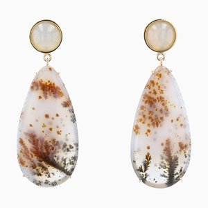 18 Karat Yellow Gold Dangle Earrings with Agate & Moonstone from Baume Creation